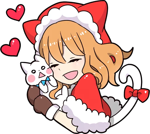 Эмодзи Cat Girls - MerryX'mas and HappyNewYear