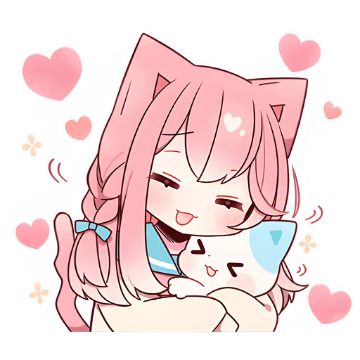 Эмодзи Розовая кошка-тян