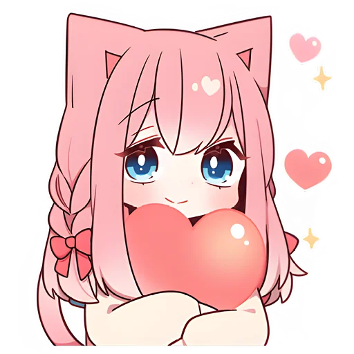 Эмодзи Розовая кошка-тян