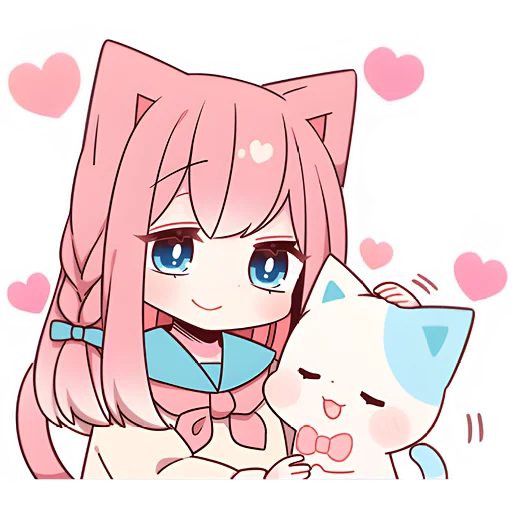 Эмодзи Розовая кошка-тян