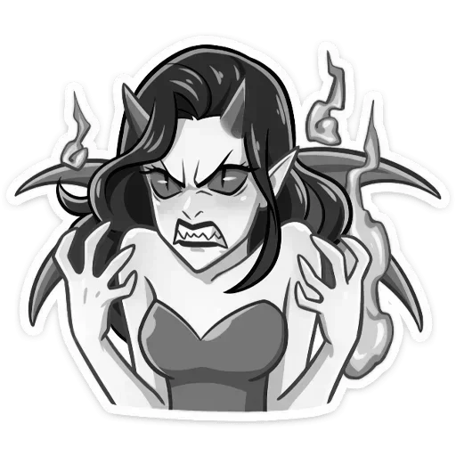 Эмодзи Дьяволица Чернобелая