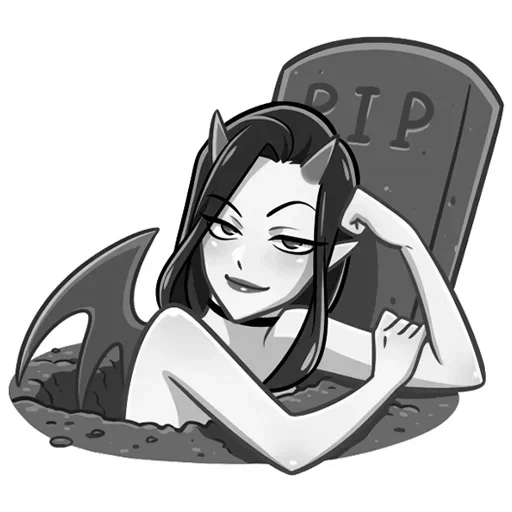 Эмодзи Дьяволица Чернобелая